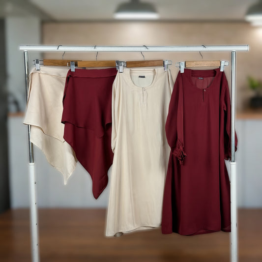 Mini Abaya Set - Maroon & Ivory